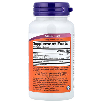 NOW Foods, CoQ10 With Selenium & Vitamin E, 100 Softgels