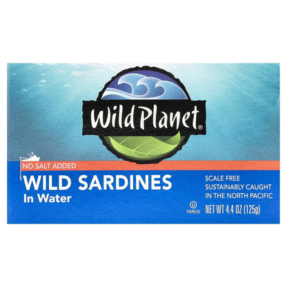 Wild Planet, Wild Sardines In Water, No Salt Added, 4.4 oz (125 g)