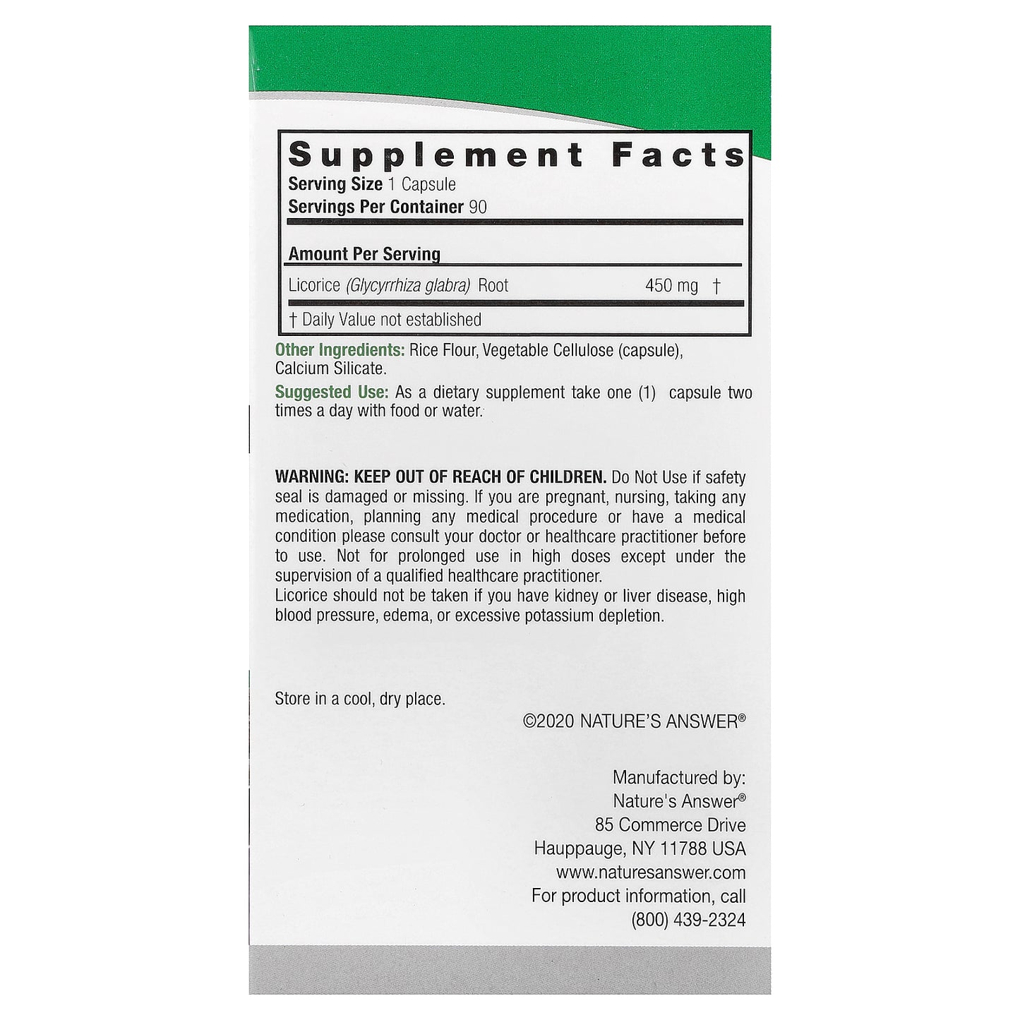 Nature's Answer, Licorice, 450 mg, 90 Vegetarian Capsules