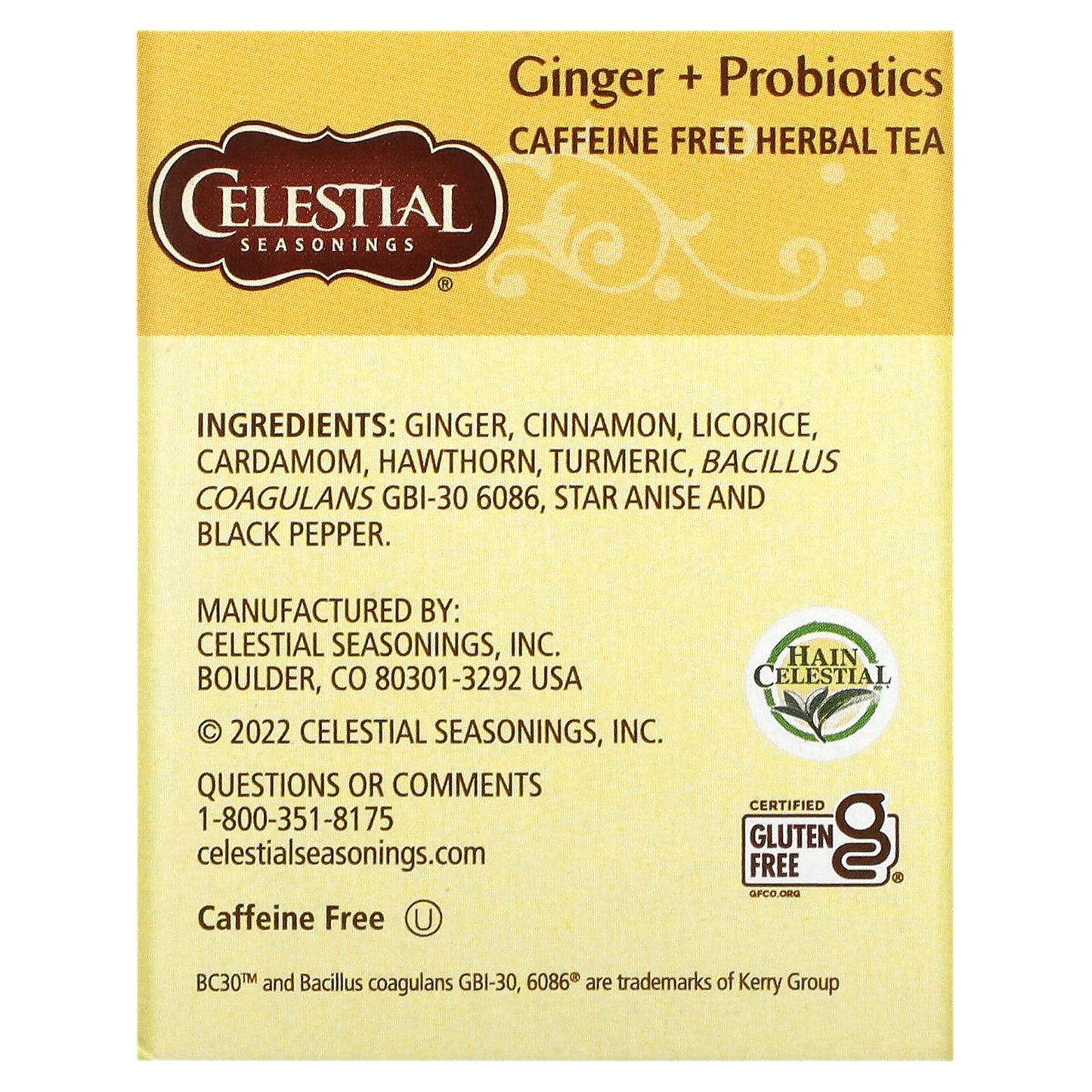 Celestial Seasonings, Herbal Tea, Ginger + Probiotics, Caffeine Free, 16 Tea Bags, 0.85 oz (24 g)