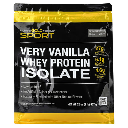 California Gold Nutrition, Sport, Whey Protein Isolate with Organic Cane Sugar, with Sunflower Lecithin, Very Vanilla, 2 lb (907 g)