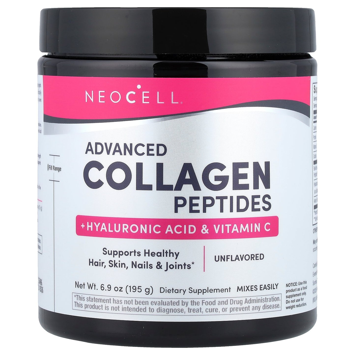 NeoCell, Advanced Collagen Peptides + Hyaluronic Acid & Vitamin C, Unflavored, 6.9 oz (195 g)
