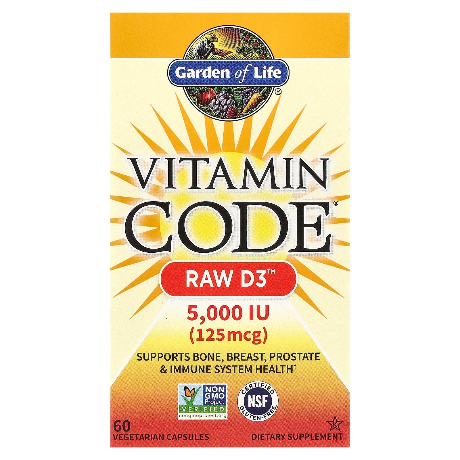 Garden of Life, Vitamin Code®, RAW D3™, 125 mcg (5,000 IU), 60 Vegetarian Capsules