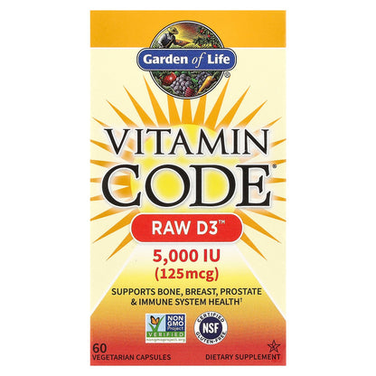 Garden of Life, Vitamin Code®, RAW D3™, 125 mcg (5,000 IU), 60 Vegetarian Capsules