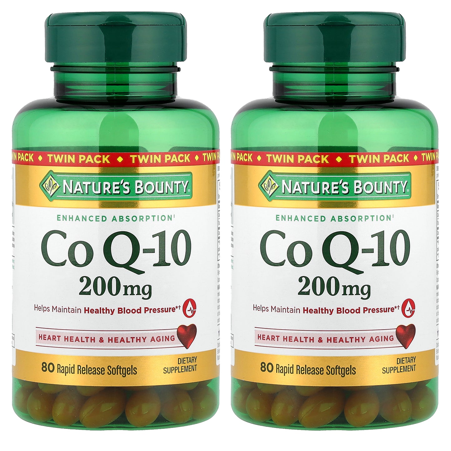 Nature's Bounty, Co Q-10, Twin Pack, 200 mg, 2 Bottles, 80 Rapid Release Softgels Each