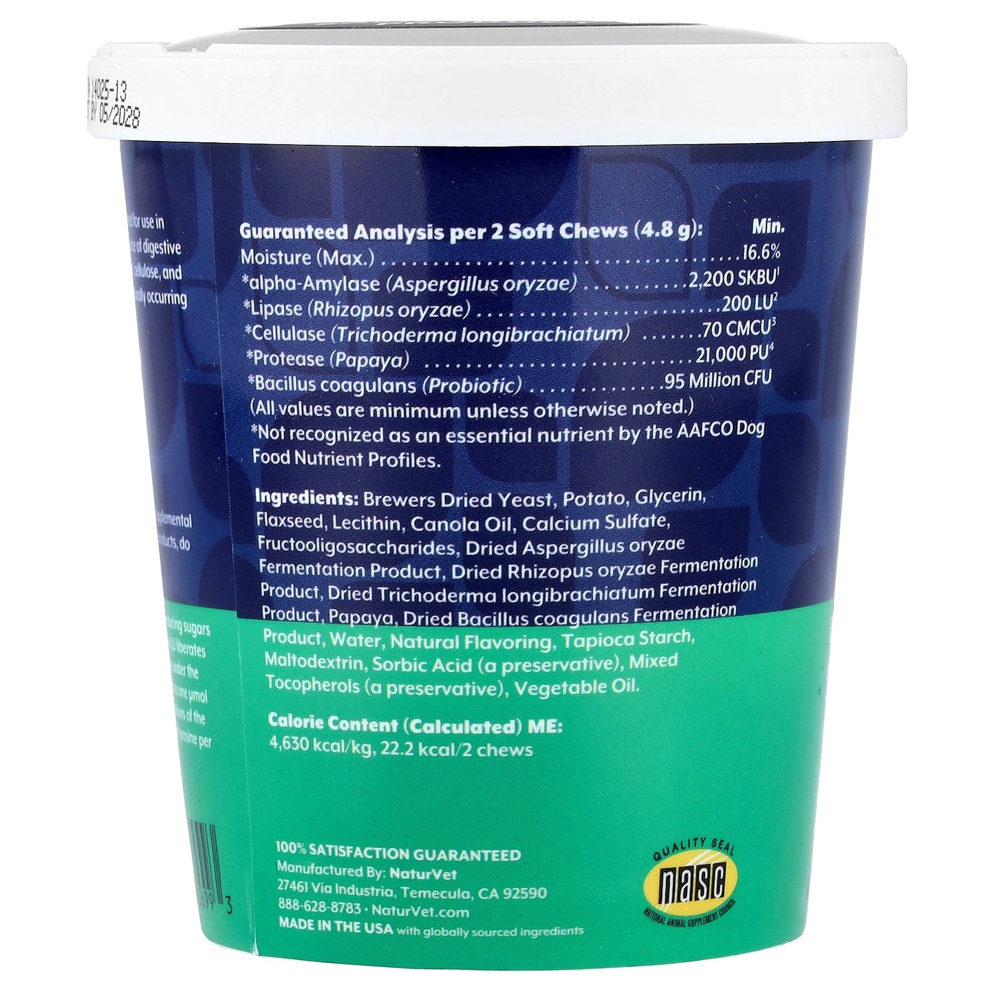 NaturVet, Digestive Enzymes With Pre and Probiotic, For Dogs, Bacon & Chicken, 70 Soft Chews, 5.9 oz (168 g)