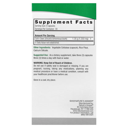 Nature's Answer, Cat's Claw, 90 Vegetarian Capsules (450 mg per Capsule)