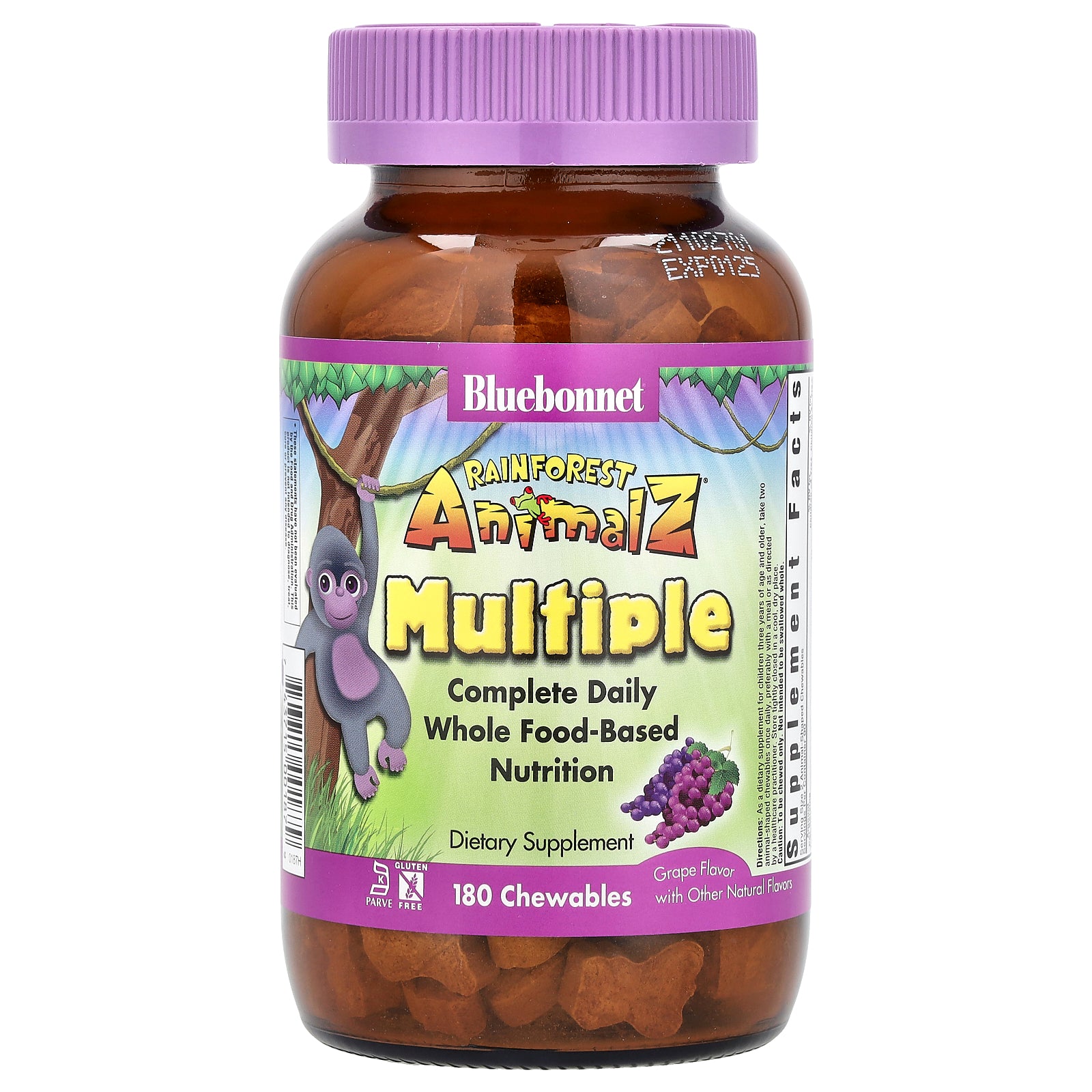 Bluebonnet Nutrition, Rainforest Animalz®, Multiple, Complete Daily Whole Food Based Nutrition, Grape, 180 Chewables