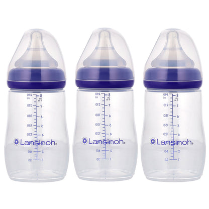 Lansinoh, Feeding Bottles with NaturalWave® Nipple, Medium Flow, 3m+, 3 Bottles, 8 oz (240 ml) Each