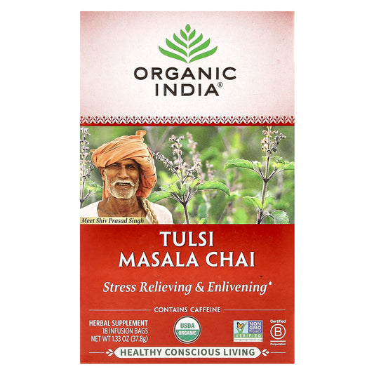 Organic India, Tulsi Tea, Masala Chai, 18 Infusion Bags, 1.33 oz (37.8 g)