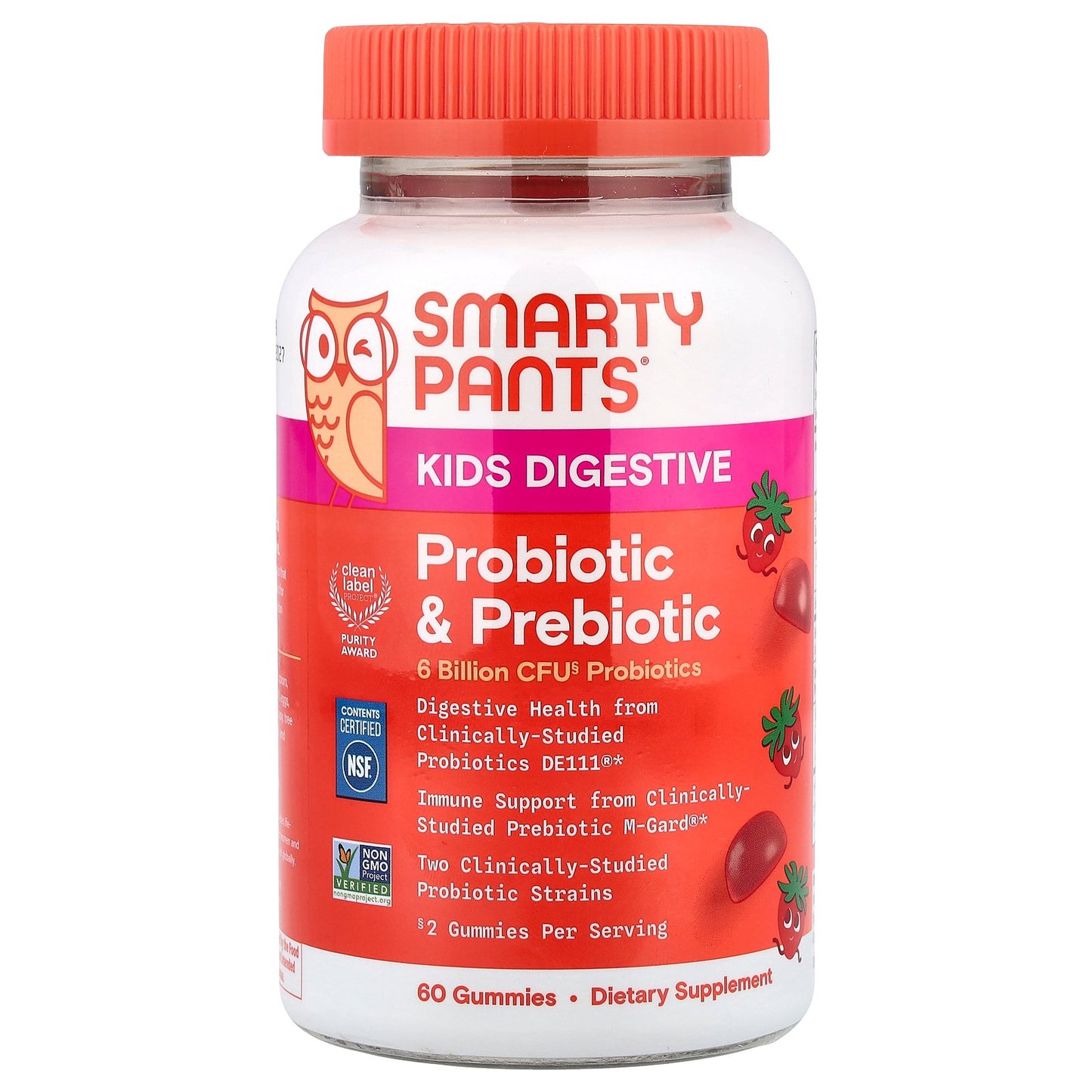SmartyPants, Kids Digestive, Prebiotic & Probiotic Gummies, Strawberry, 60 Gummies