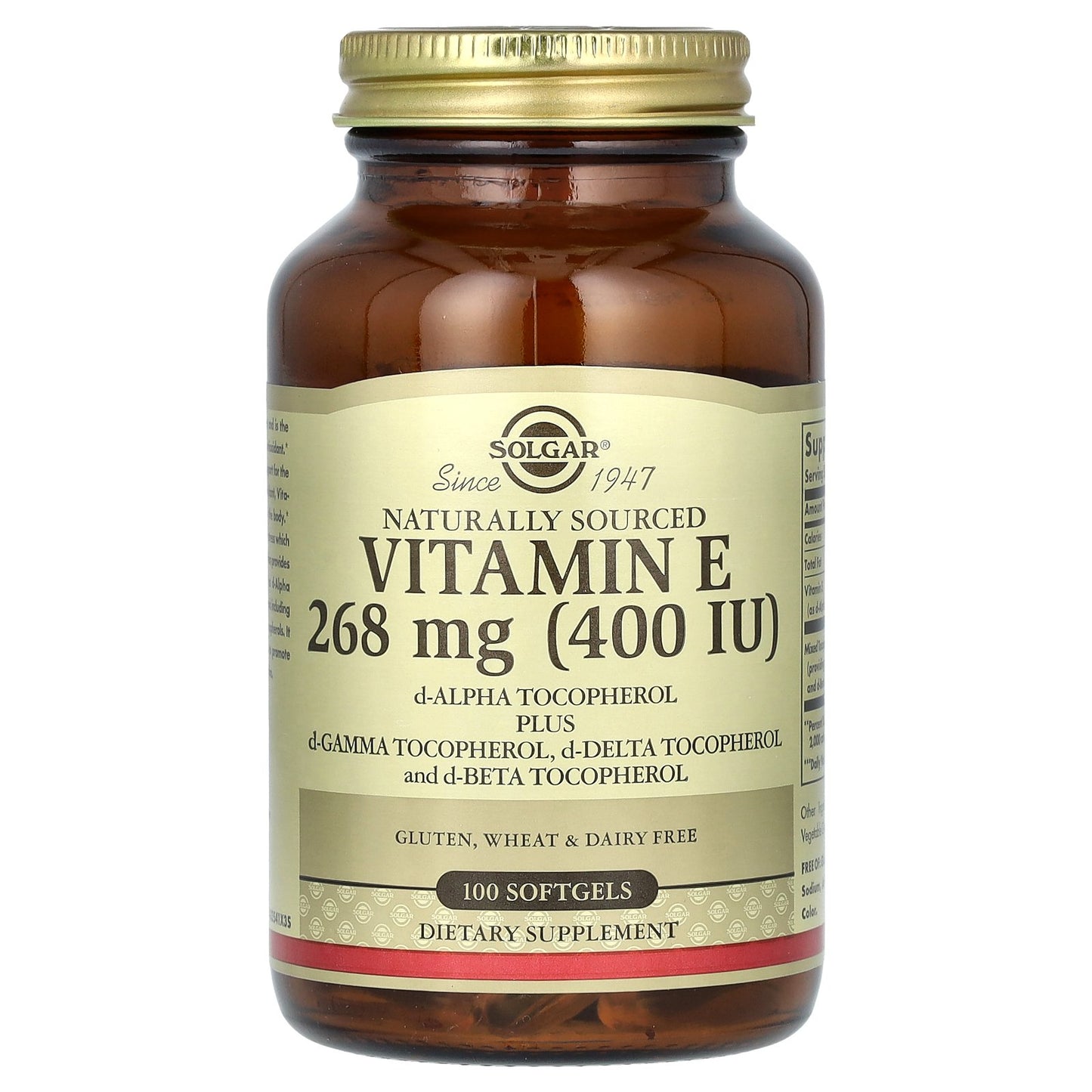 Solgar, Naturally Sourced Vitamin E, 268 mg (400 IU), 100 Softgels