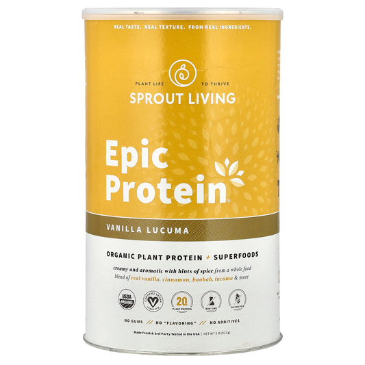 Sprout Living, Epic Protein®, Organic Plant Protein + Superfoods, Vanilla Lucuma, 2 lb (912 g)