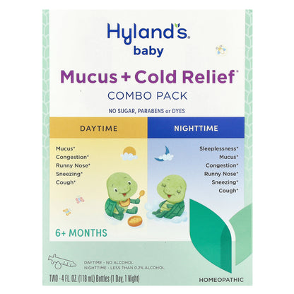 Hyland's Naturals, Baby, Mucus + Cold Relief Combo Pack, Daytime/Nighttime, 6+ Months, 2 Bottles, 4 fl oz (118 ml) Each