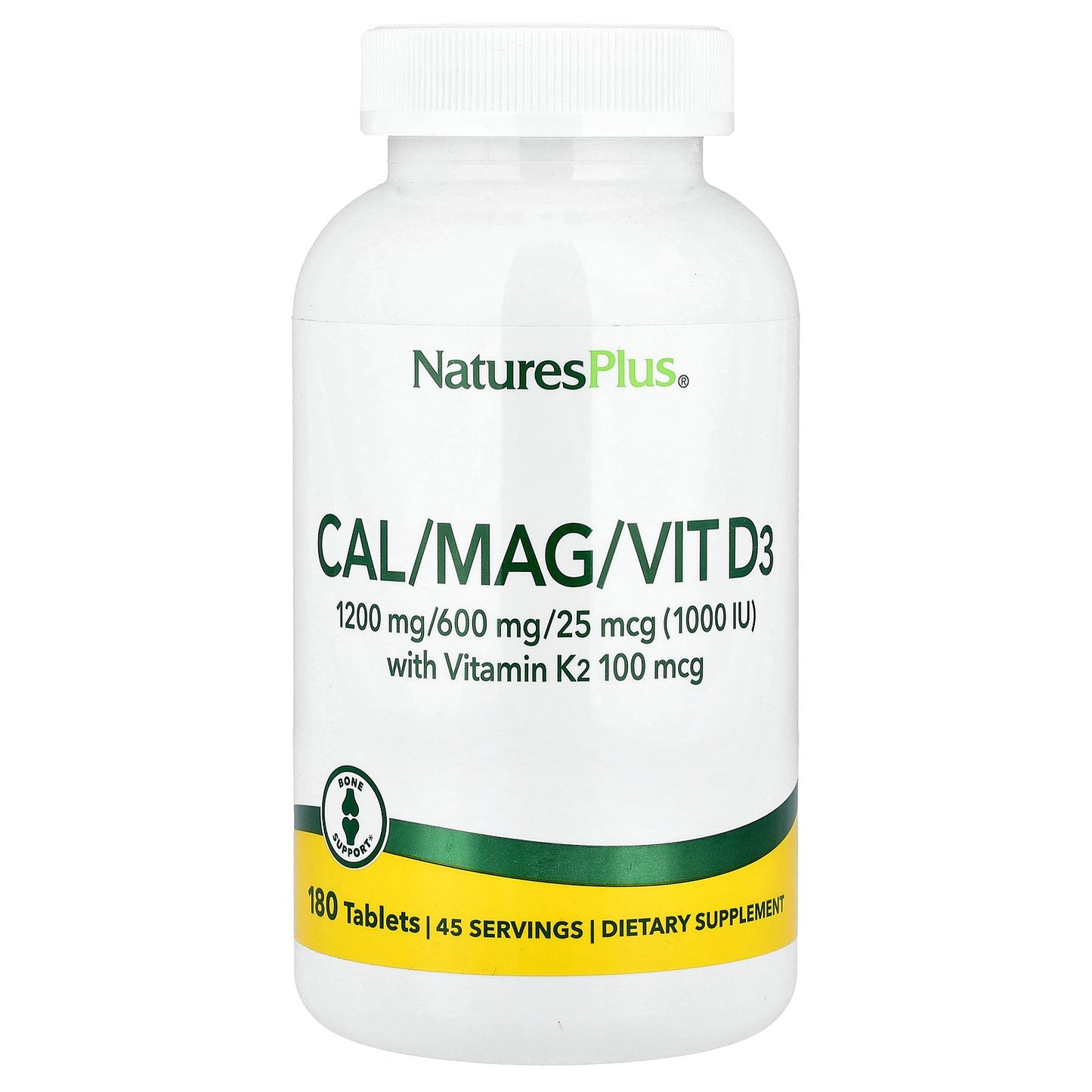 NaturesPlus, Cal/Mag/Vit D3 with Vitamin K2, 180 Tablets