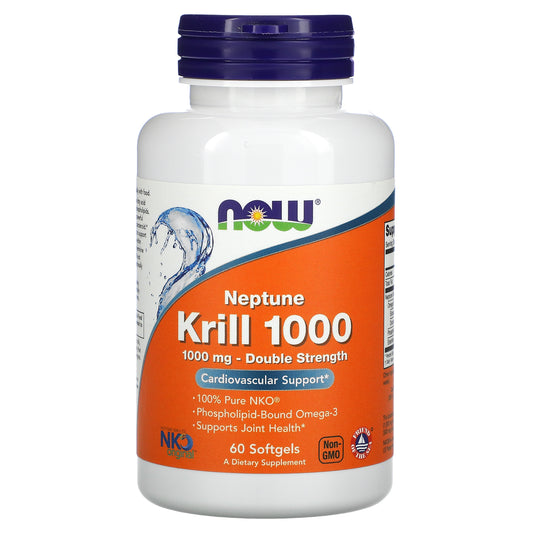 NOW Foods, Neptune Krill 1000, Double Strength, 1,000 mg, 60 Softgels