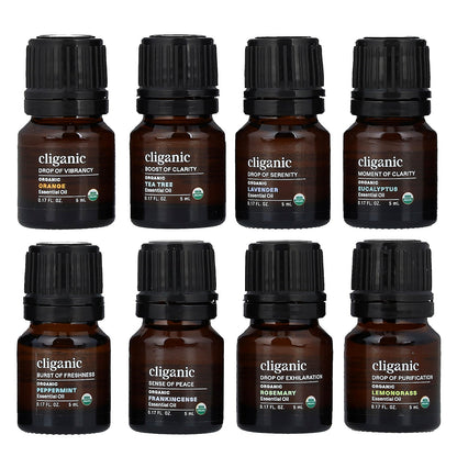Cliganic, The Iconics, Essential Oil Aromatherapy Set, 8 Piece Set, 0.17 fl oz (5 ml) Each