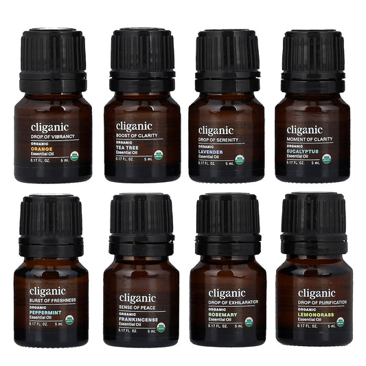 Cliganic, The Iconics, Essential Oil Aromatherapy Set, 8 Piece Set, 0.17 fl oz (5 ml) Each