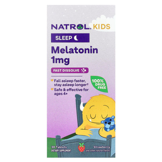 Natrol, Kids, Melatonin, Fast Dissolve, Ages 4+, Strawberry, 30 Tablets