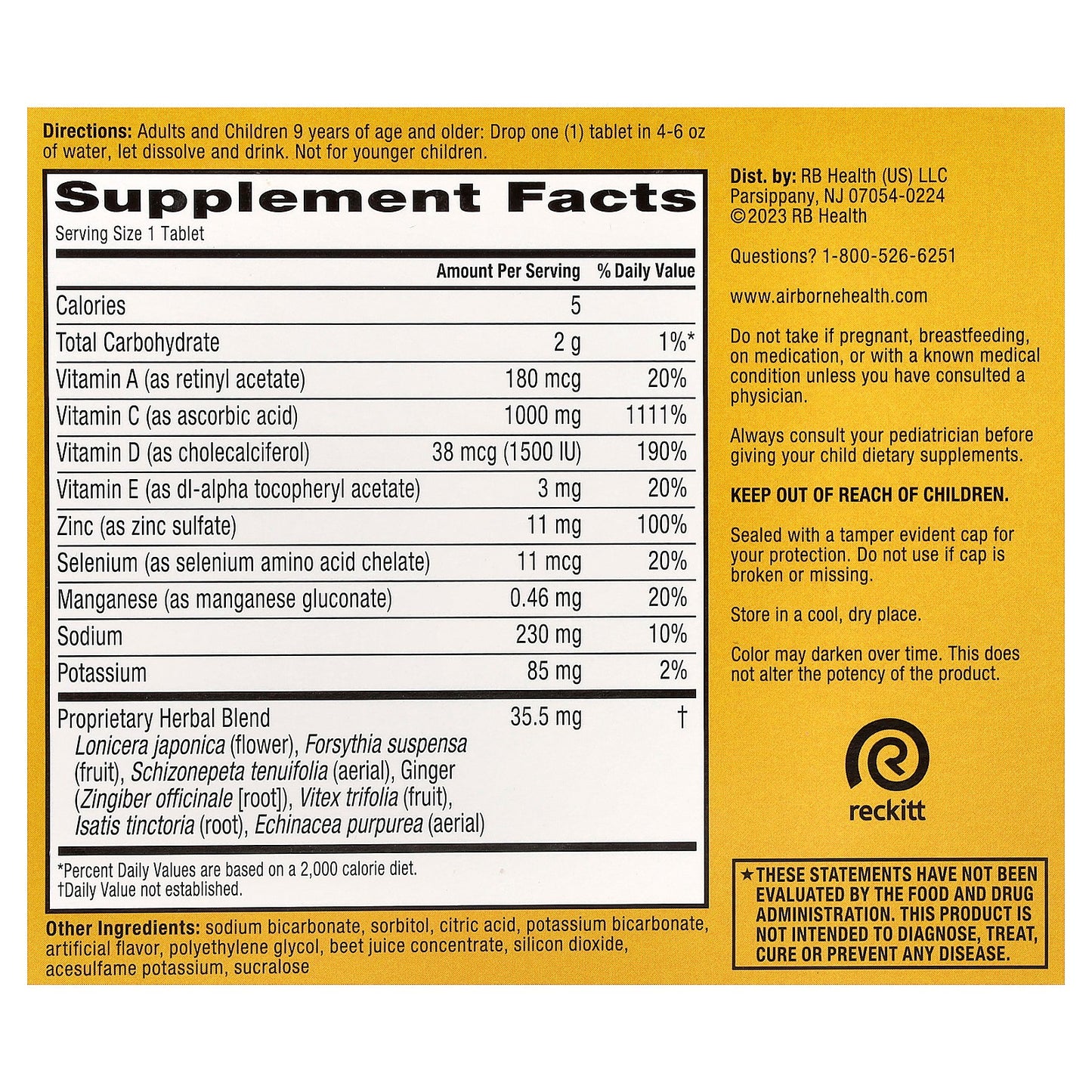 AirBorne, Immune Support Supplement, Very Berry, 3 Tubes, 10 Effervescent Tablets Each