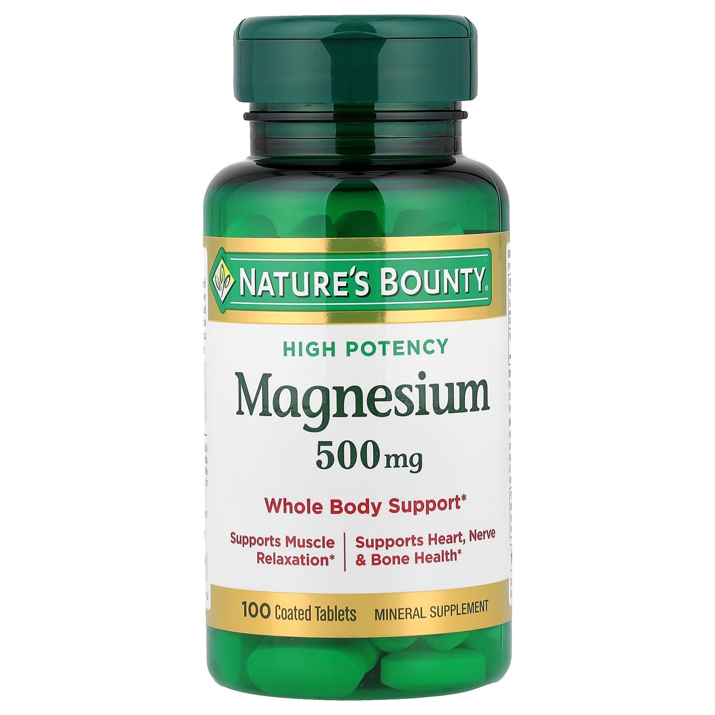Nature's Bounty, Magnesium, High Potency, 500 mg, 100 Coated Tablets