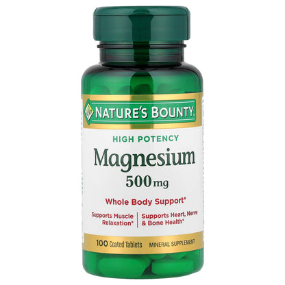 Nature's Bounty, Magnesium, High Potency, 500 mg, 100 Coated Tablets