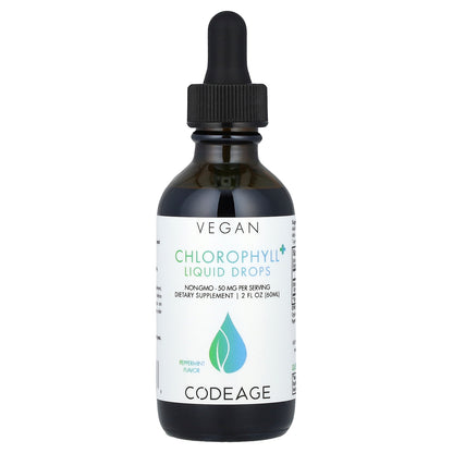 Codeage, Vegan, Chlorophyll+ Liquid Drops, Peppermint, 50 mg, 2 fl oz (60 ml)