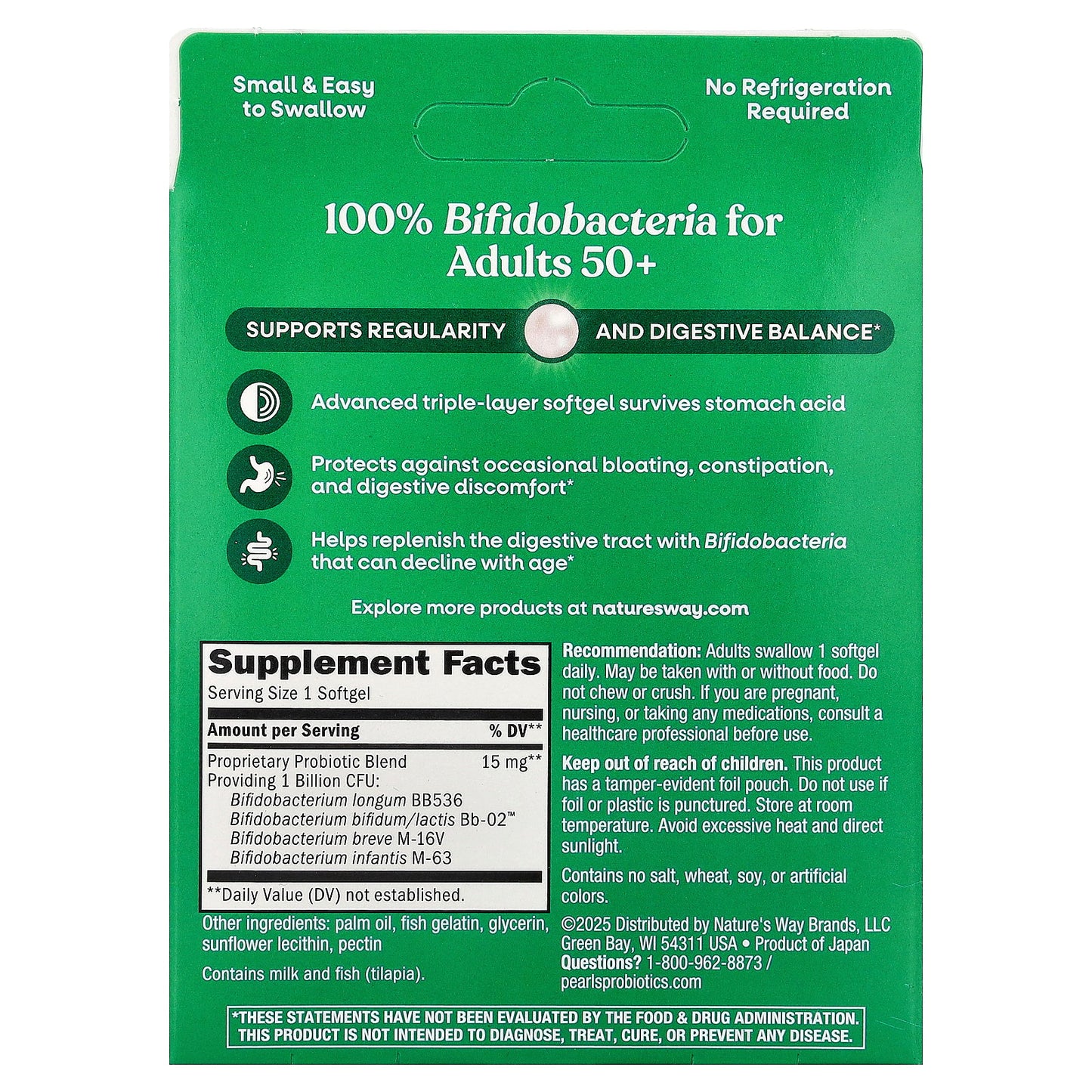 Nature's Way, Pearls®, Adult 50+ Probiotic, 1 Billion CFU, 30 Softgels