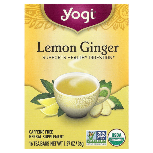 Yogi Tea, Lemon Ginger, Caffeine Free, 16 Tea Bags, 1.27 oz (36 g)