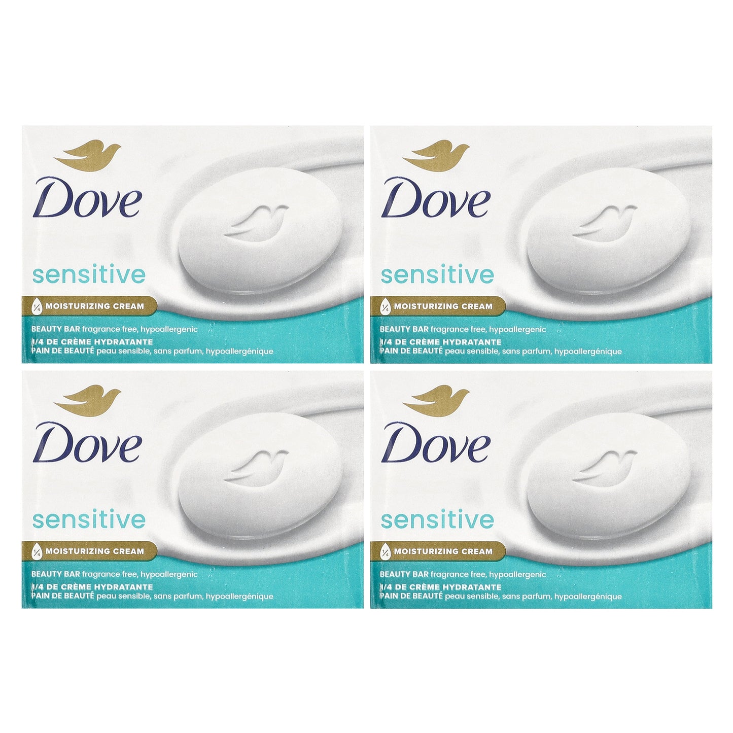 Dove, Beauty Bar Soap, Sensitive Skin, Fragrance Free, 4 Bars, 3.75 oz (106 g) Each