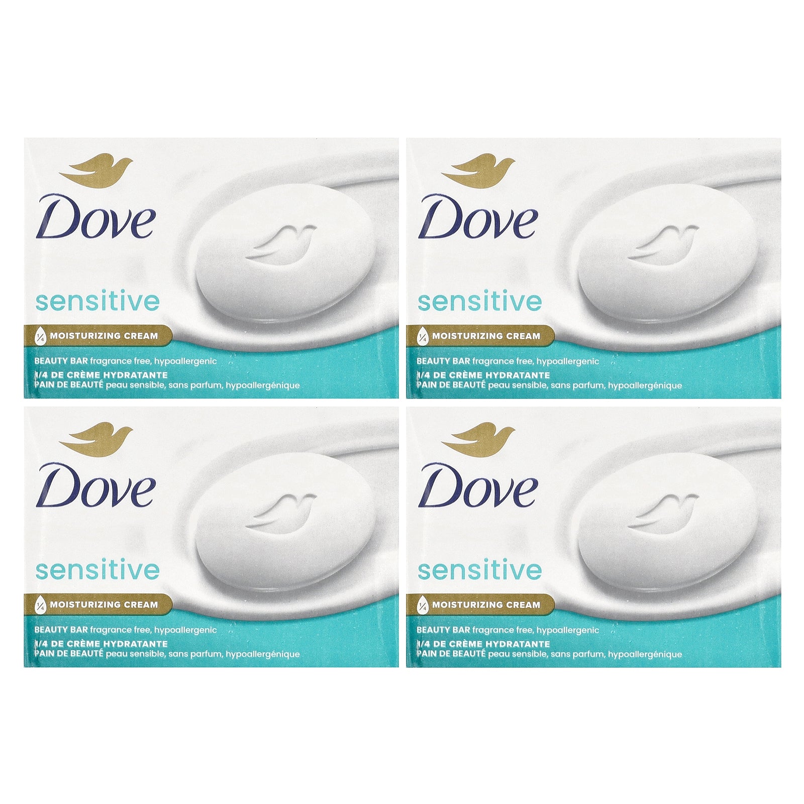 Dove, Beauty Bar Soap, Sensitive Skin, Fragrance Free, 4 Bars, 3.75 oz (106 g) Each