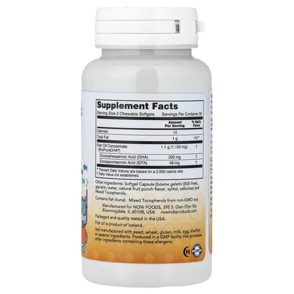 NOW Foods, Kid's DHA Fish Oil Chewables, Tasty Fruit, 60 Chewable Softgels