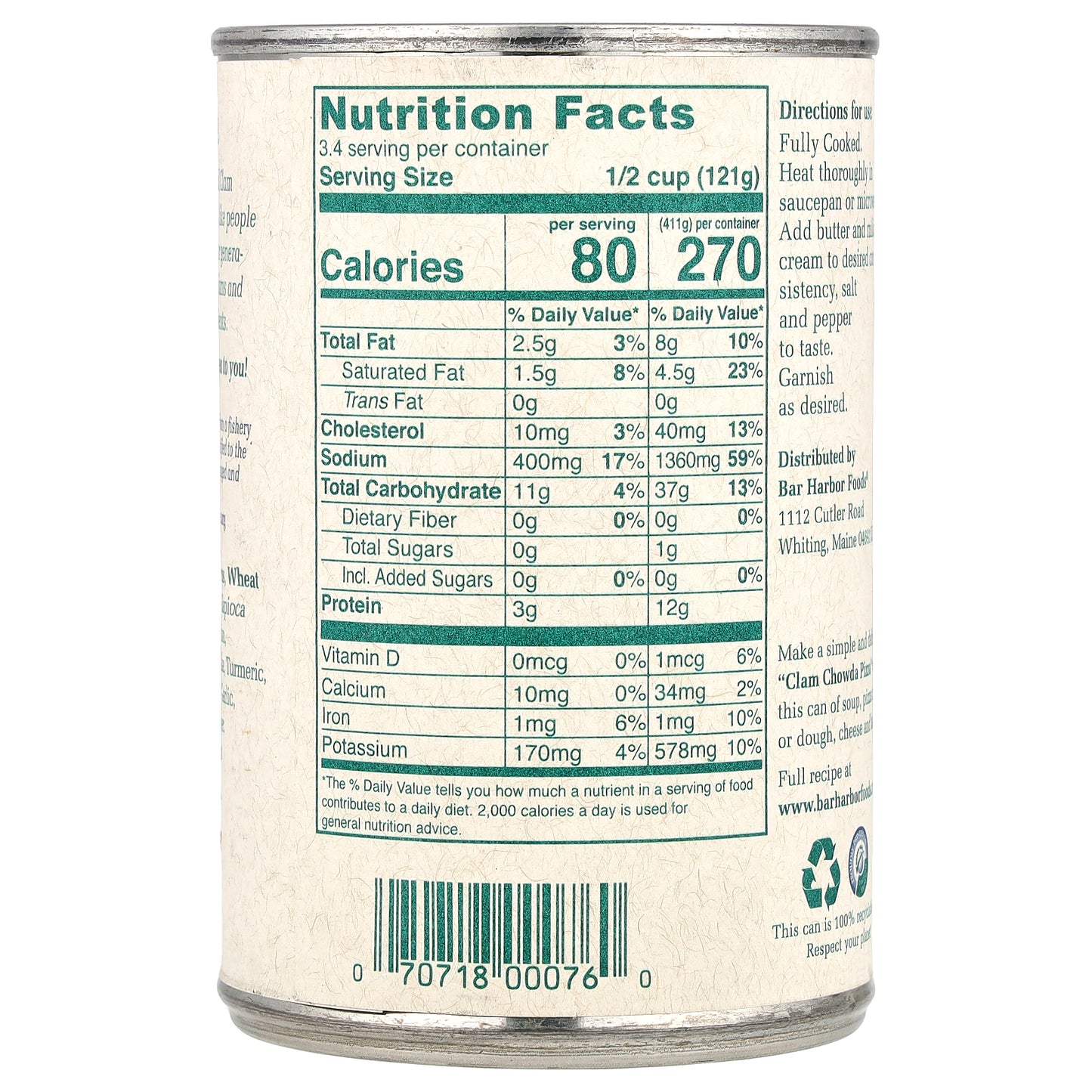 Bar Harbor, New England Clam Chowder, Condensed, 14.5 oz (411 g)