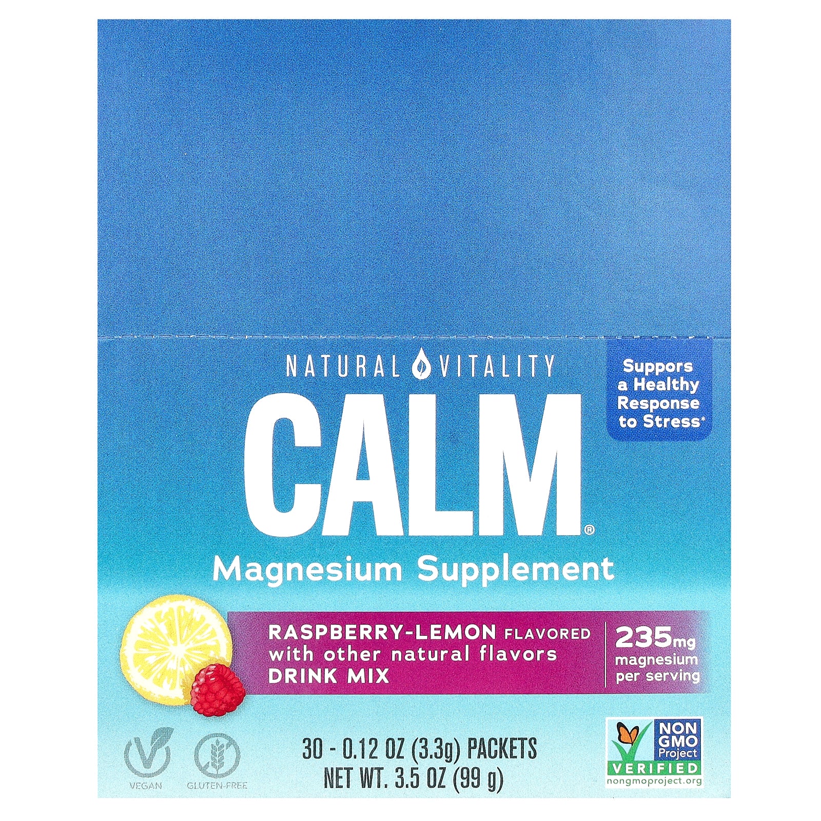 Natural Vitality, CALM, The Anti-Stress Drink Mix, Raspberry-Lemon, 30 Single Serving Packs, 0.12 oz (3.3 g) Each