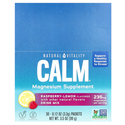 Natural Vitality, CALM, The Anti-Stress Drink Mix, Raspberry-Lemon, 30 Single Serving Packs, 0.12 oz (3.3 g) Each