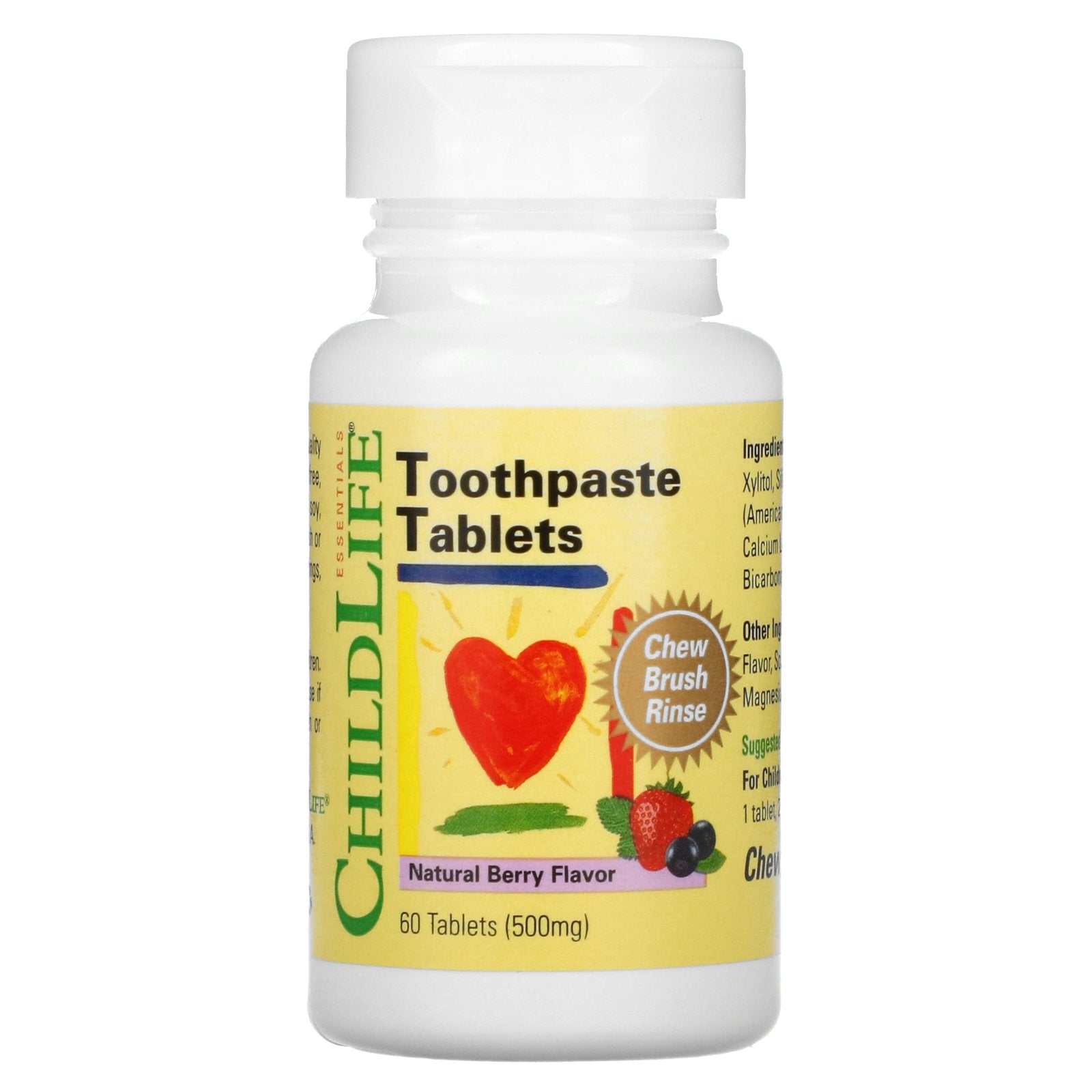 ChildLife Essentials, Toothpaste Tablets, Natural Berry, 500 mg, 60 Tablets