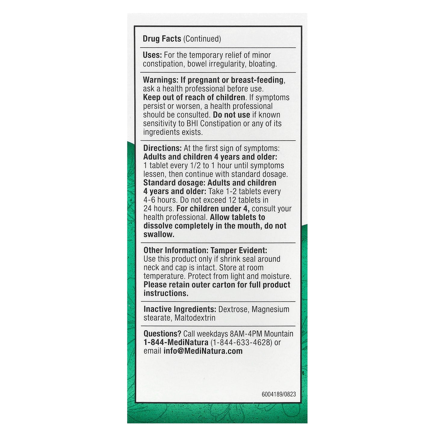 MediNatura, BHI, Constipation Relief, 100 Tablets