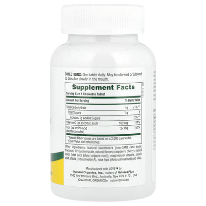 NaturesPlus, Chewable Iron with Vitamin C and Herbs, Cherry, 90 Tablets