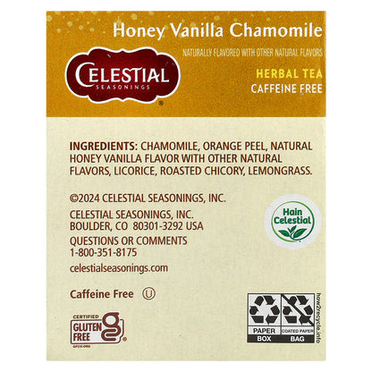 Celestial Seasonings, Herbal Tea, Honey Vanilla Chamomile, Caffeine Free, 20 Tea Bags, 1.7 oz (47 g)