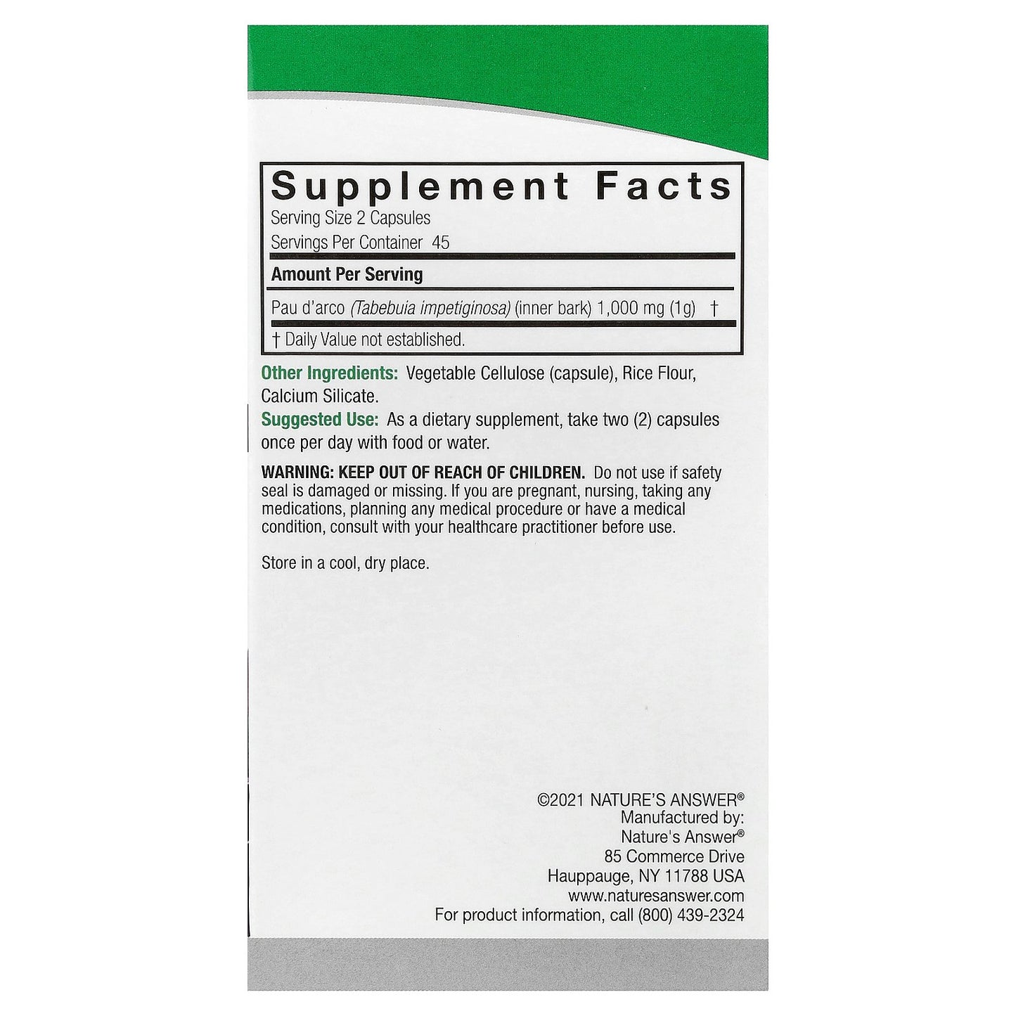 Nature's Answer, Pau D'Arco, 90 Vegetarian Capsules (500 mg per Capsule)