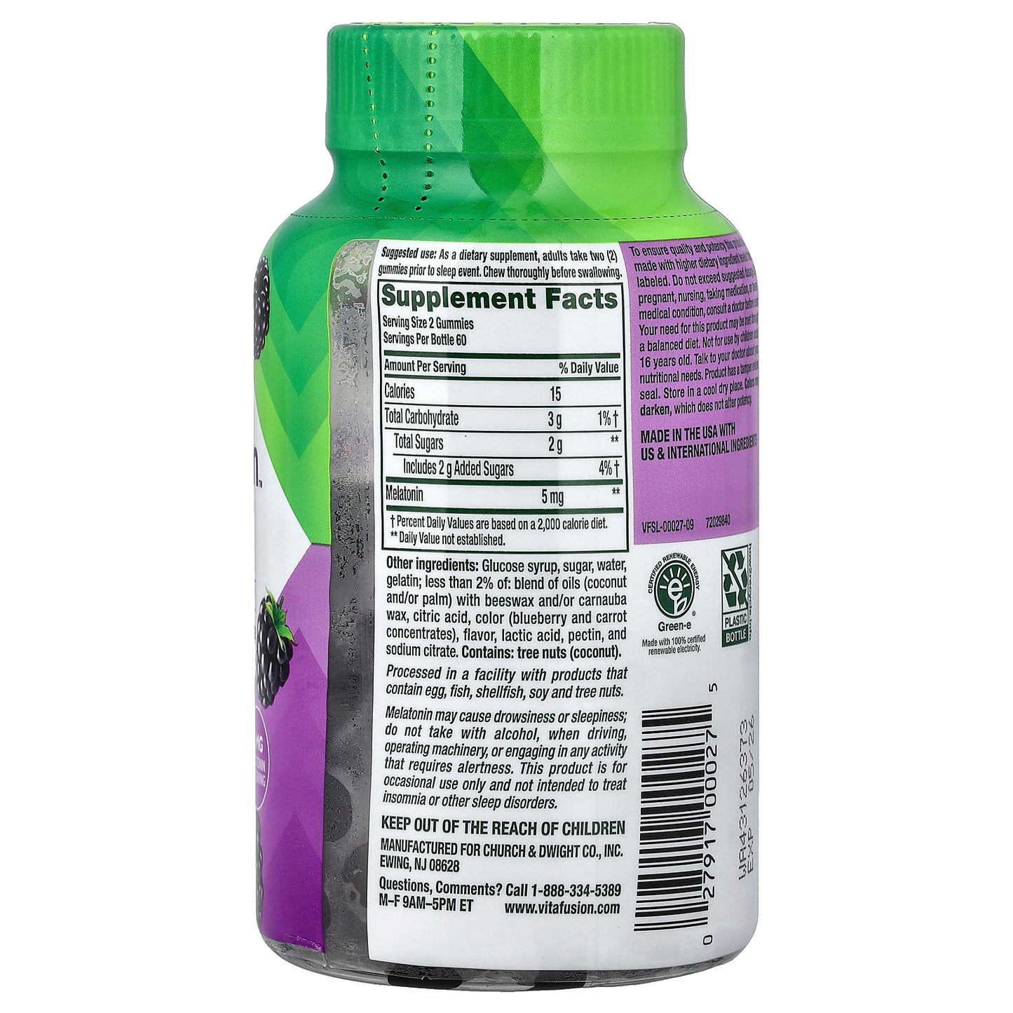 VitaFusion, Sleep, Melatonin Gummies, Blackberry, 120 Gummies (2.5 mg per Gummy)