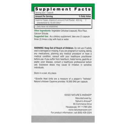 Nature's Answer, Cayenne, 90 Vegetarian Capsules (450 mg per Capsule)