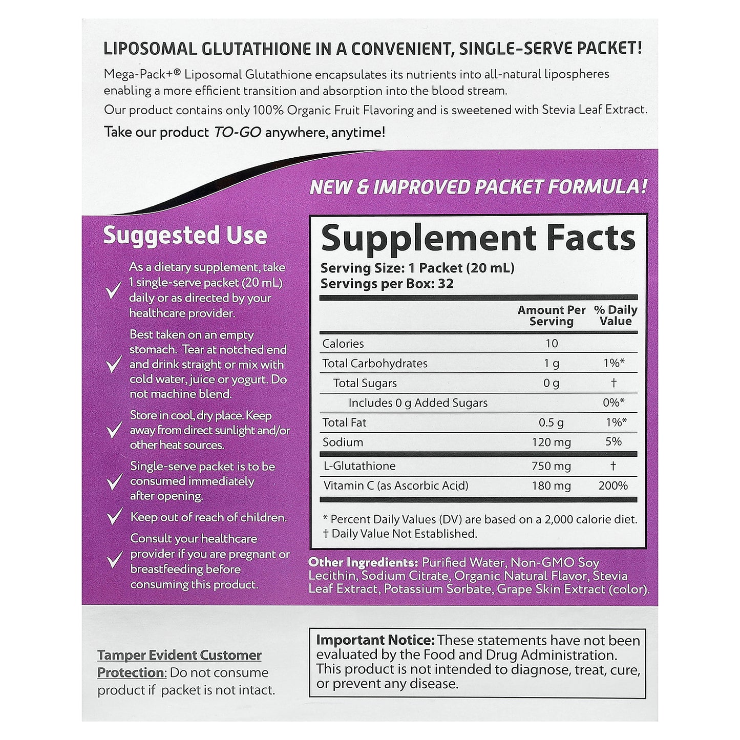 Aurora Nutrascience, Mega-Pack+®, Liposomal Glutathione, 32 Packets, 0.68 fl oz (20 ml) Each