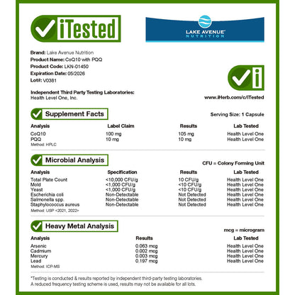 Lake Avenue Nutrition, CoQ10 with PQQ, 100 mg, 60 Veggie Capsules
