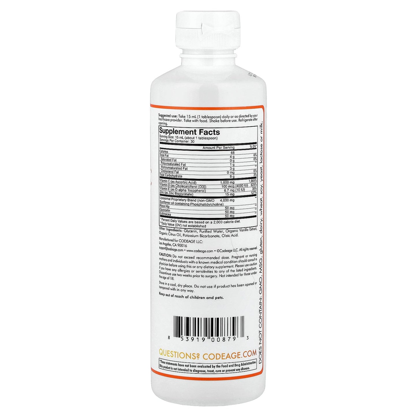 Codeage, Nanofood, Wonder-C, Orange Tangerine, 15.22 fl oz (450 ml)