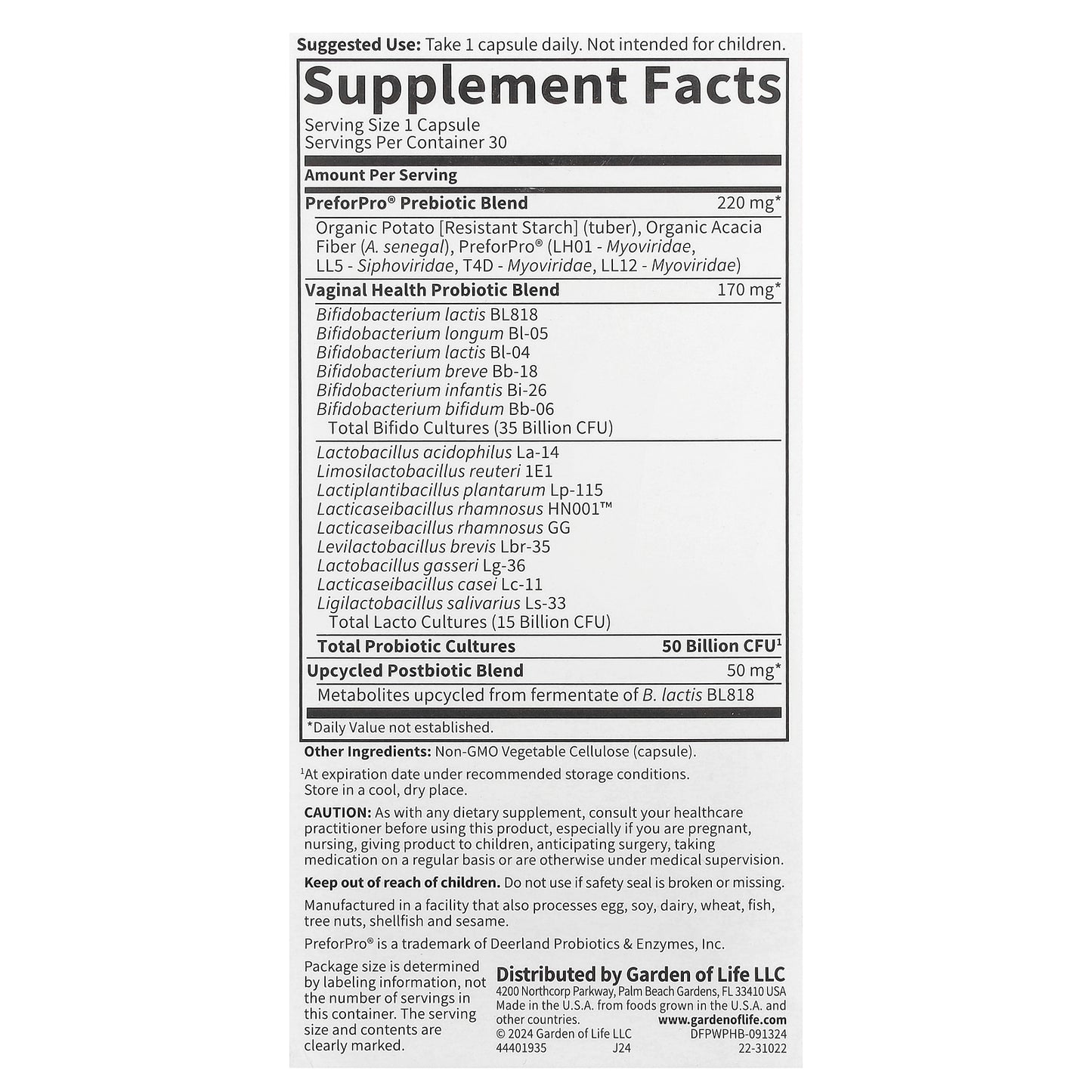 Garden of Life, Probiotics Women's pH, 50 Billion, 30 Vegetarian Capsules