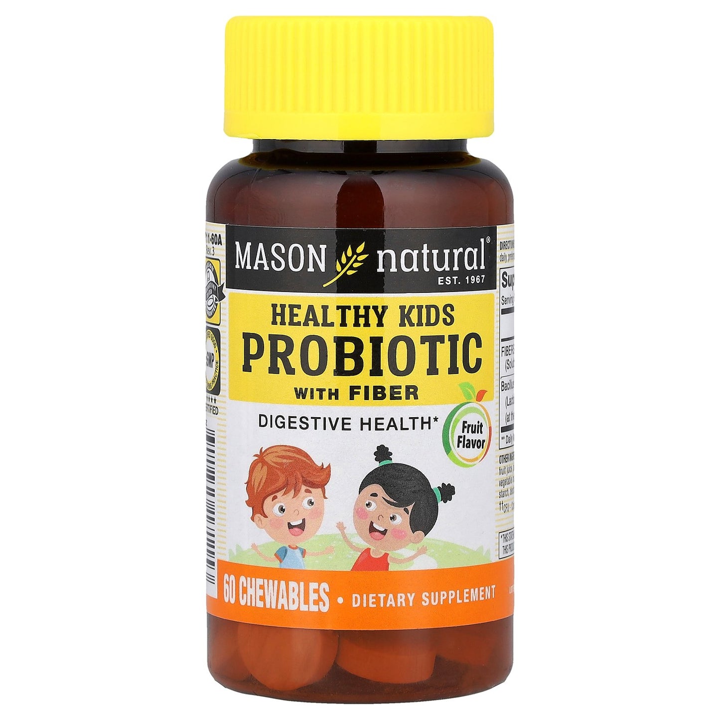 Mason Natural, Healthy Kids Probiotic with Fiber, Fruit, 60 Chewables