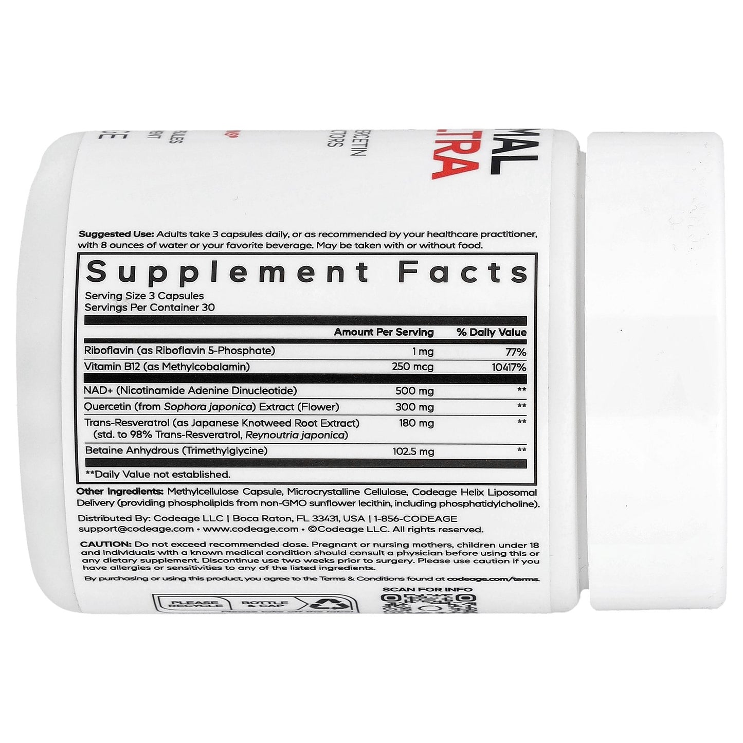 Codeage, Sport, Liposomal NAD+ ULTRA, 90 Vegetable Capsules