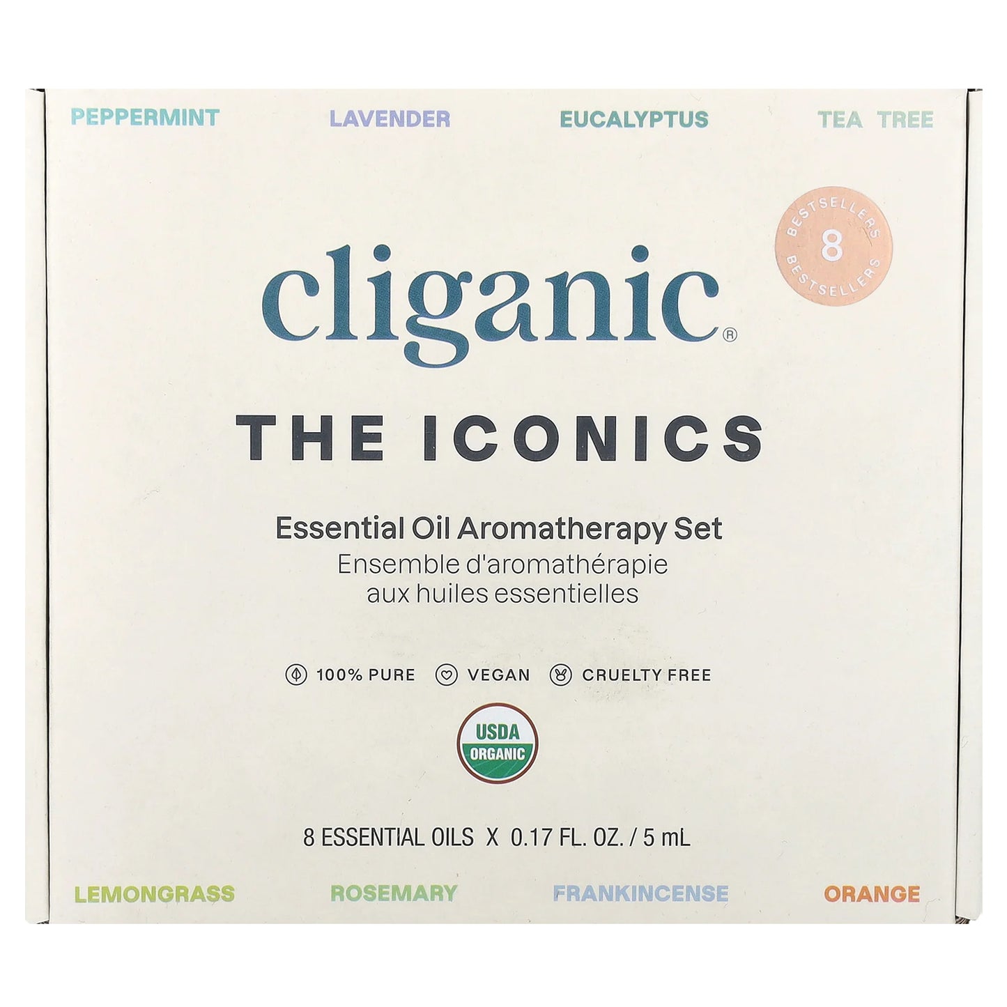 Cliganic, The Iconics, Essential Oil Aromatherapy Set, 8 Piece Set, 0.17 fl oz (5 ml) Each