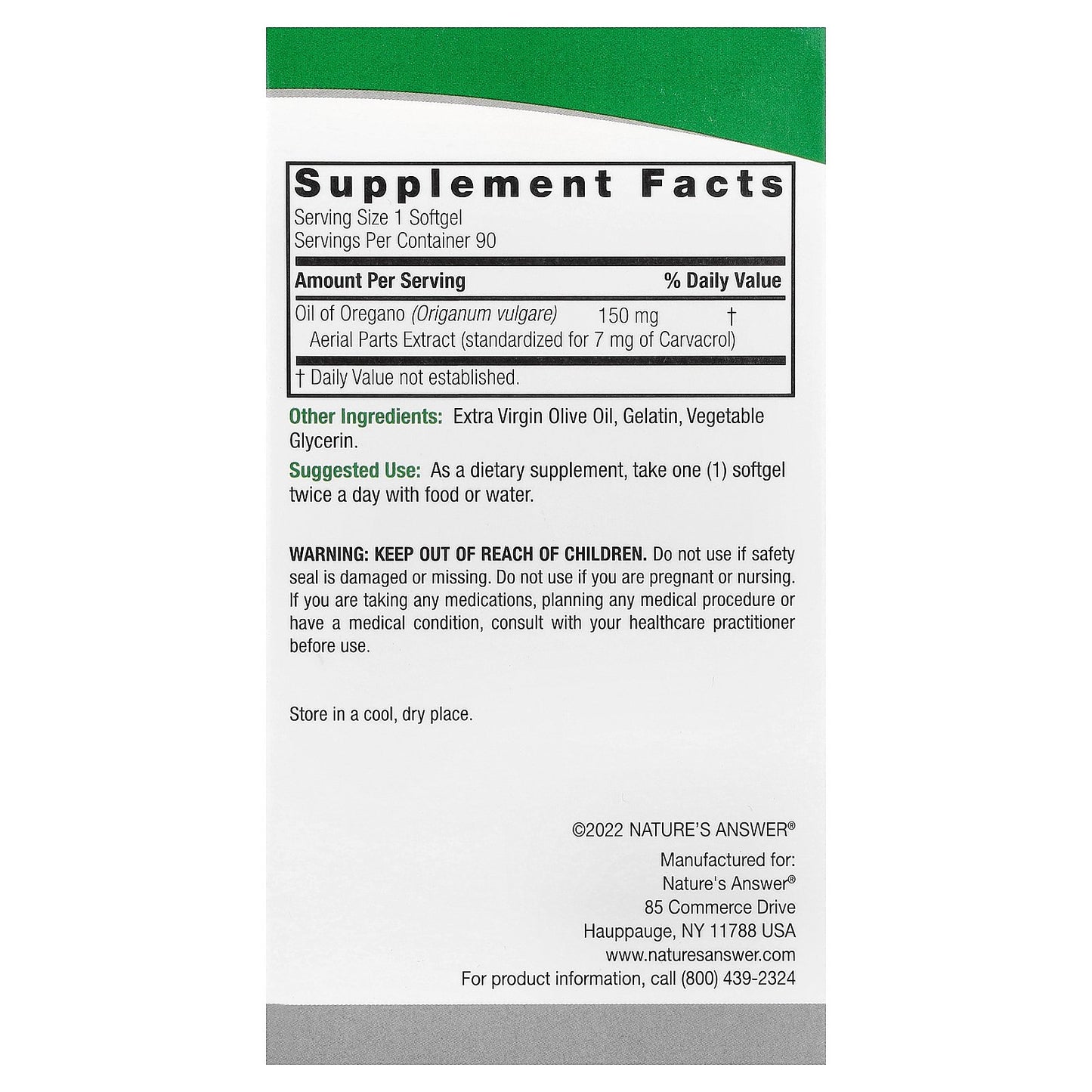 Nature's Answer, Oil of Oregano, 150 mg, 90 Softgels